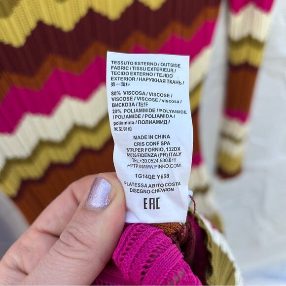 NWT Pinko Chevron Zig Zag Strip Midi Dress Pink Size Small - Picture 3 of 7